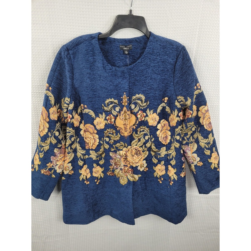 Susan Graver Artisans Embellished Beaded Tapestry Snap Front Jacket NWT Size 12